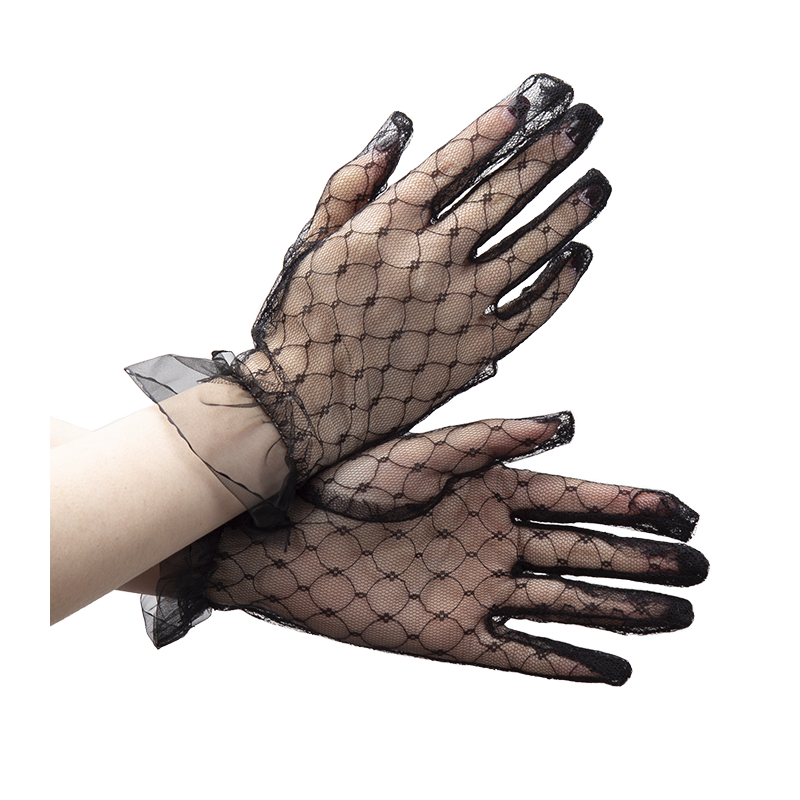 Women's Sexy Black Lace Gloves, Transparent Mesh Tulle for Bridal, Wedding Party & Dress Events