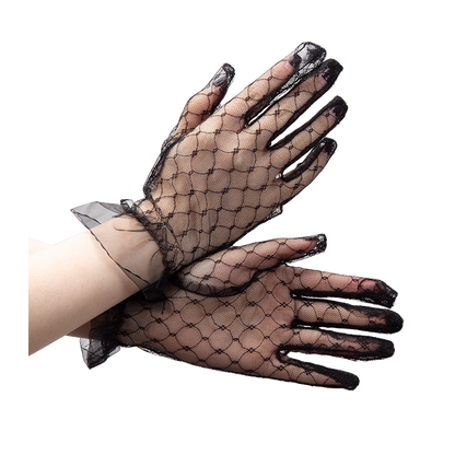 Women's Sexy Black Lace Gloves, Transparent Mesh Tulle for Bridal, Wedding Party & Dress Events