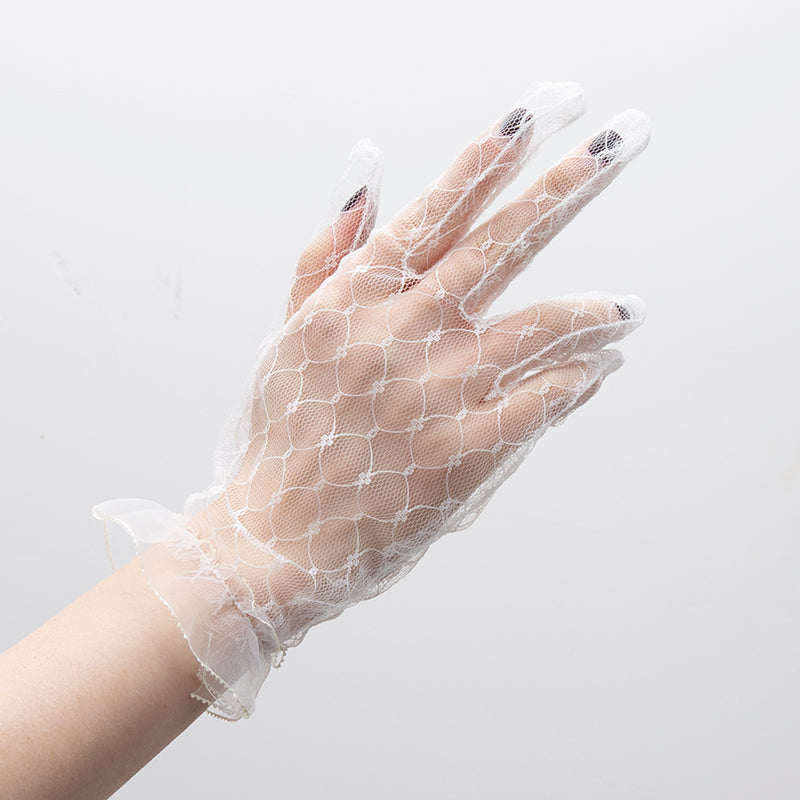 Women's Sexy Black Lace Gloves, Transparent Mesh Tulle for Bridal, Wedding Party & Dress Events