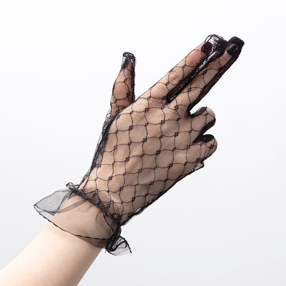 Women's Sexy Black Lace Gloves, Transparent Mesh Tulle for Bridal, Wedding Party & Dress Events