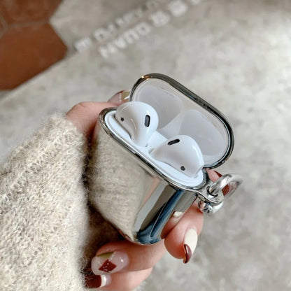 Apple Airpods 1 2 3 4 Pro Pro2 Protective Earphone Case, Electroplated Mirror Silver, Stylish Cover With Hook