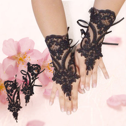 New Women's Wedding Fingerless Gloves, High-Quality Lace Mittens in White & Black for Party, Bridal & Special Occasions