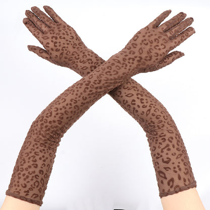 55cm Long Leopard Print Mesh Gloves for Women, Sexy Lace Fashion for Halloween, Cosplay & Stage Performance
