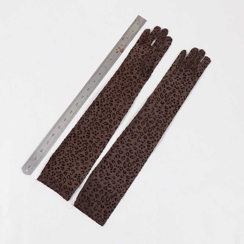 55cm Long Leopard Print Mesh Gloves for Women, Sexy Lace Fashion for Halloween, Cosplay & Stage Performance