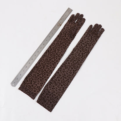 55cm Long Leopard Print Mesh Gloves for Women, Sexy Lace Fashion for Halloween, Cosplay & Stage Performance