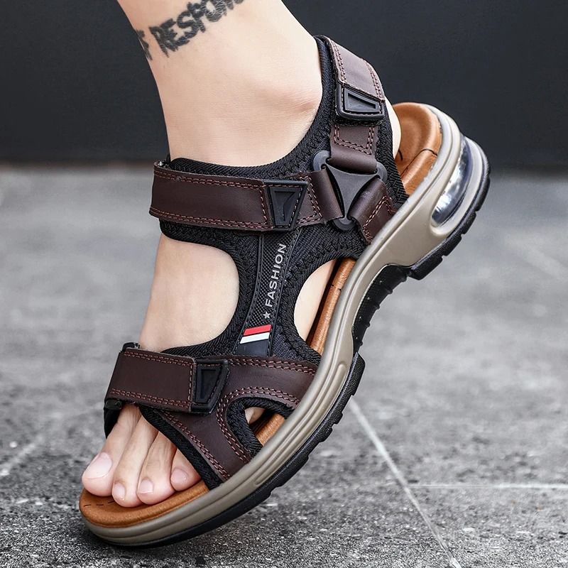 Mens Genuine Leather Roman Sandals Comfortable Summer Beach Flip Flops