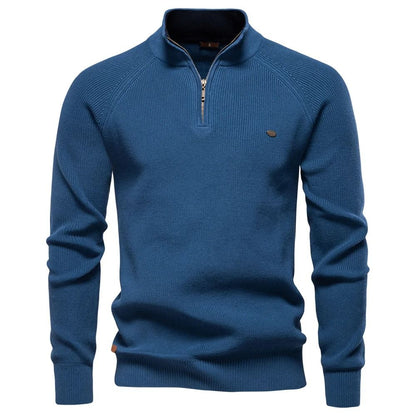 Mens Cotton Zip Cardigan High Collar Knitted Sweater 10
