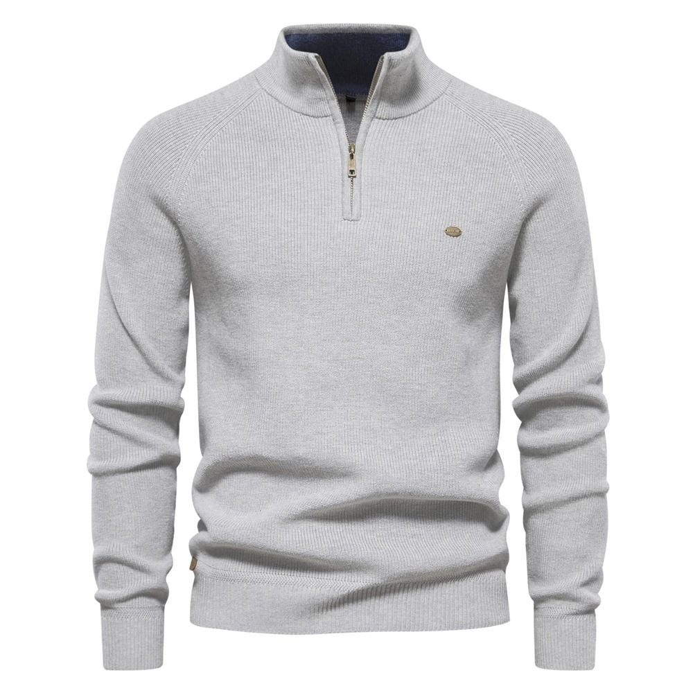 Mens Cotton Zip Cardigan High Collar Knitted Sweater 11