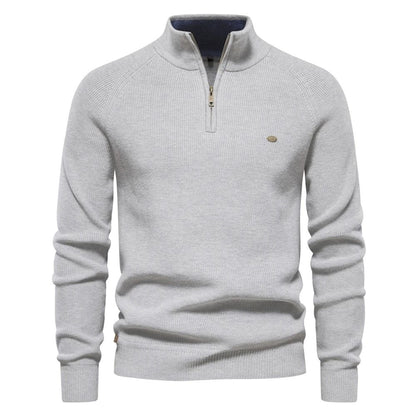Mens Cotton Zip Cardigan High Collar Knitted Sweater 11