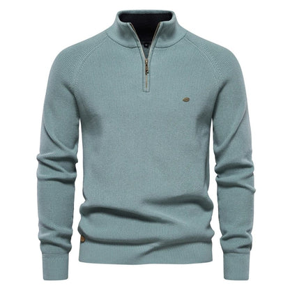 Mens Cotton Zip Cardigan High Collar Knitted Sweater 6