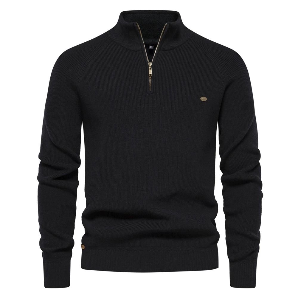 Mens Cotton Zip Cardigan High Collar Knitted Sweater 7