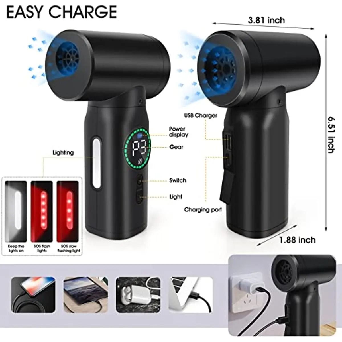 Portable Air Duster And Vacuum Cleaner Cordless 7500mAh Multi Air Blower 1