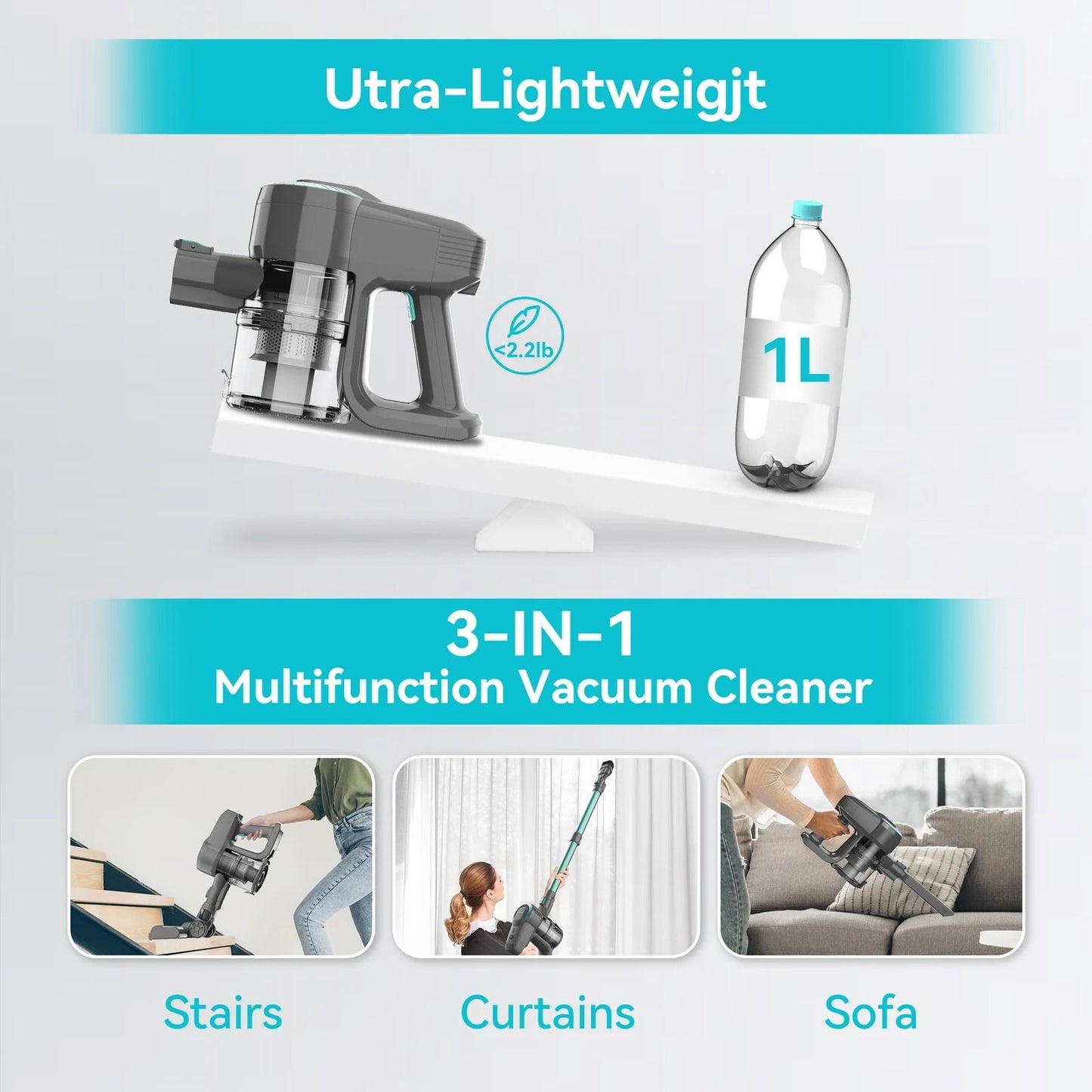 Cordless Upright Vacuum Cleaner Lightweight Stick 20Kpa 6 In 1 5