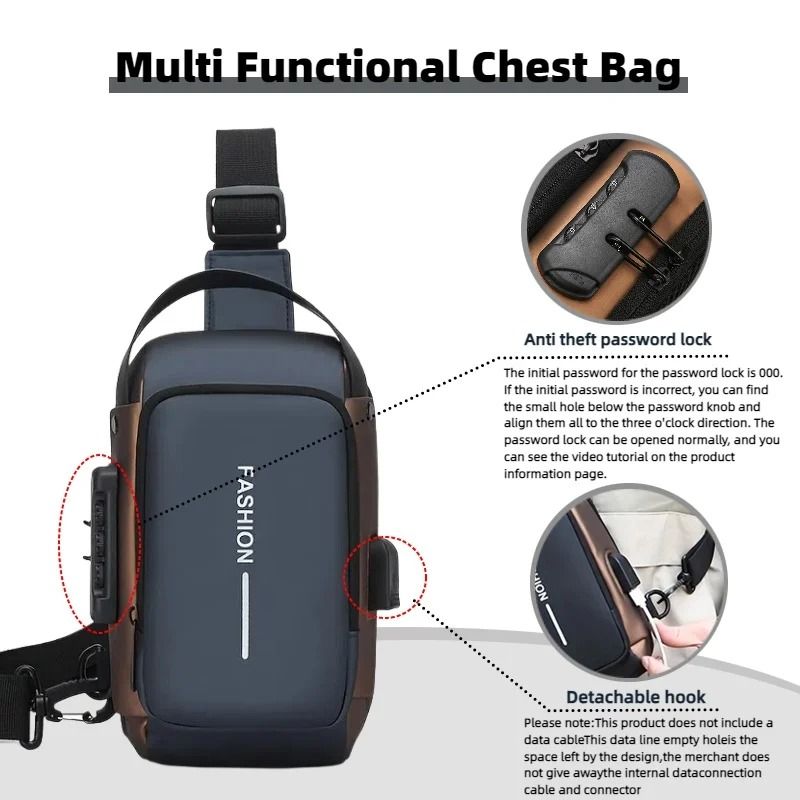 Mens Oxford Sling Bag Crossbody Chest Pack With Phone Pocket 5