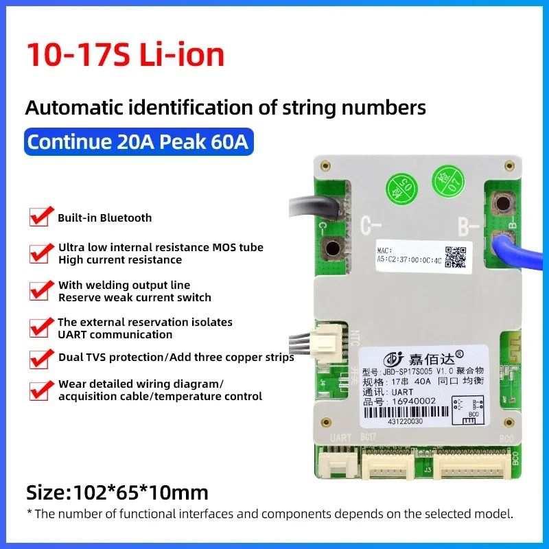 JBD Smart BMS With BuiltIn Bluetooth Lithium Battery Protection Board 10S17S 24V60V 11