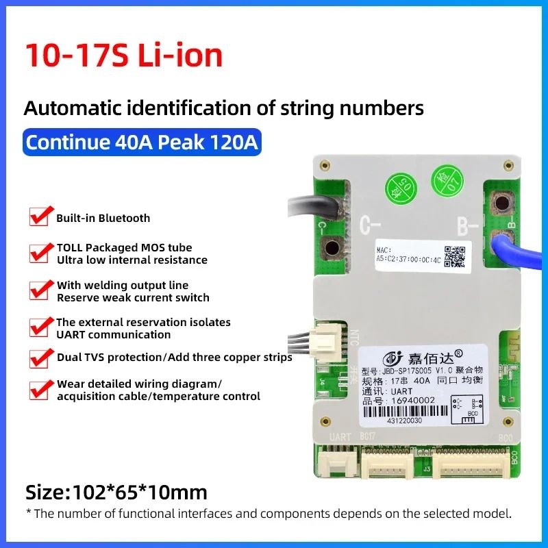 JBD Smart BMS With BuiltIn Bluetooth Lithium Battery Protection Board 10S17S 24V60V 13