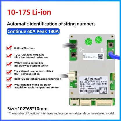 JBD Smart BMS With BuiltIn Bluetooth Lithium Battery Protection Board 10S17S 24V60V 17