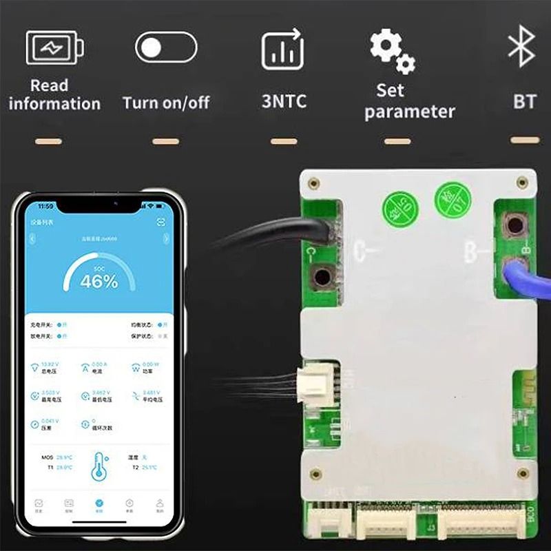 JBD Smart BMS With BuiltIn Bluetooth Lithium Battery Protection Board 10S17S 24V60V 2