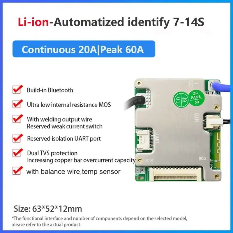 JBD Smart BMS With BuiltIn Bluetooth Lithium Battery Protection Board 10S17S 24V60V 7