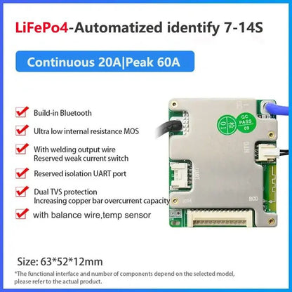 JBD Smart BMS With BuiltIn Bluetooth Lithium Battery Protection Board 10S17S 24V60V 8