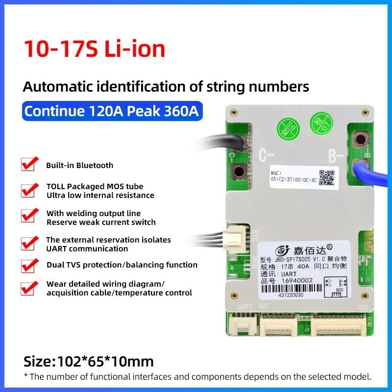 JBD Smart BMS With BuiltIn Bluetooth Lithium Battery Protection Board 10S17S 24V60V 21