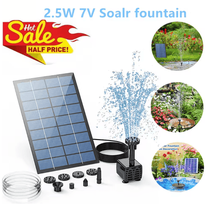 2.5W Solar Fountain Pump with Nozzles and Water Pipe for Bird Bath Pond and Garden Decor