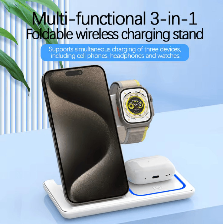 30W LED Fast Wireless Charger Stand 3 In 1 Foldable Charging Station For IPhone Apple Watch And Air 1