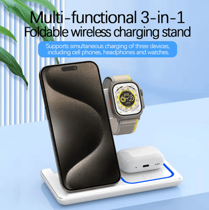 30W LED Fast Wireless Charger Stand 3 In 1 Foldable Charging Station For IPhone Apple Watch And Air 1
