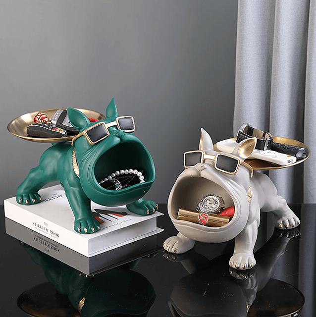 Bulldog Figurine Home Decor Resin Dog Statue with Storage Box