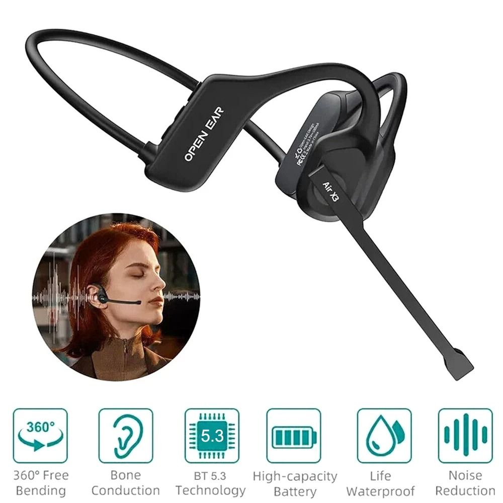 Wireless Open Ear Bluetooth Headset with Noise Canceling Microphone