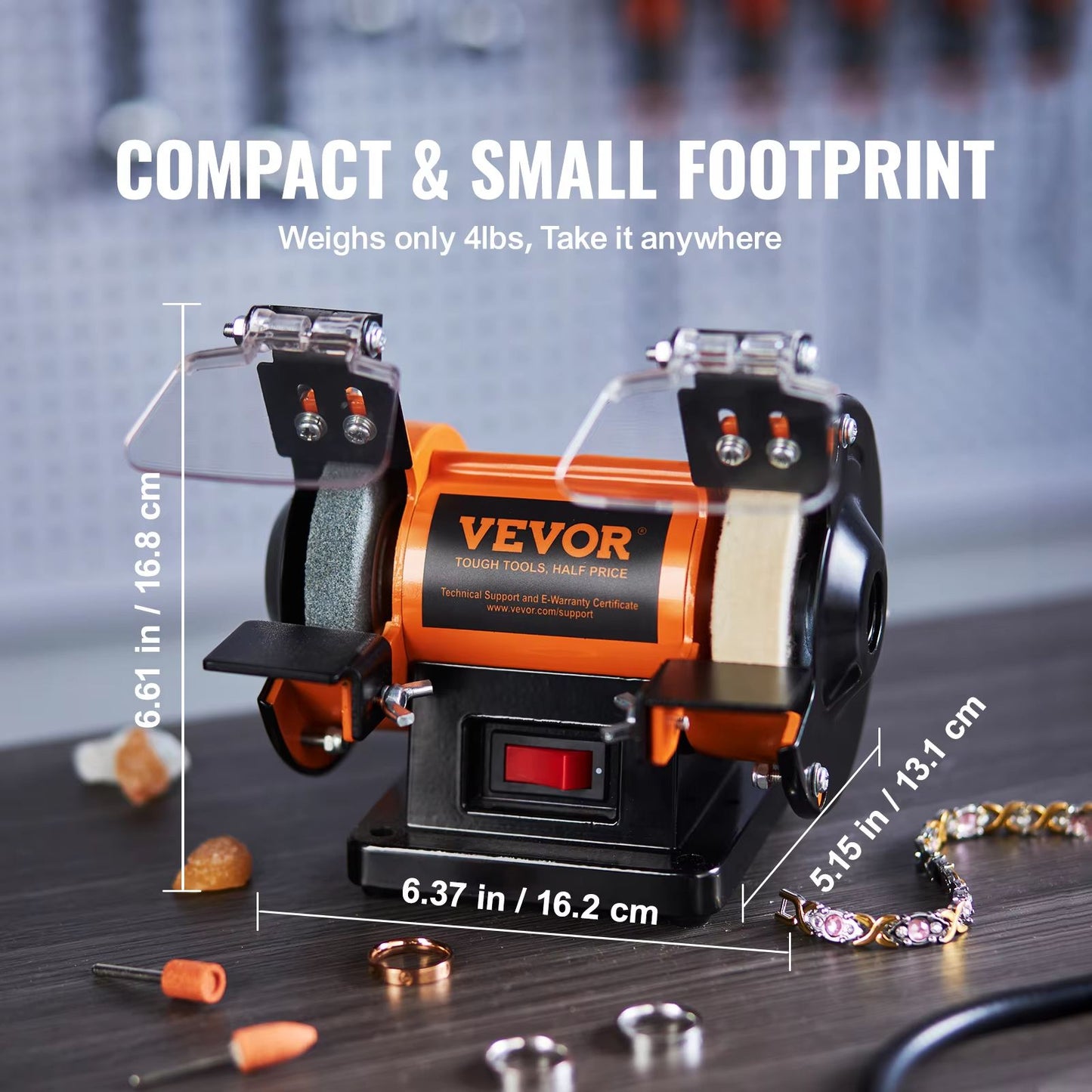 VEVOR 3Inch Jewelry Polisher  Mini Bench Grinder With Adjustable Speed For Gemstones  Metalwork 3