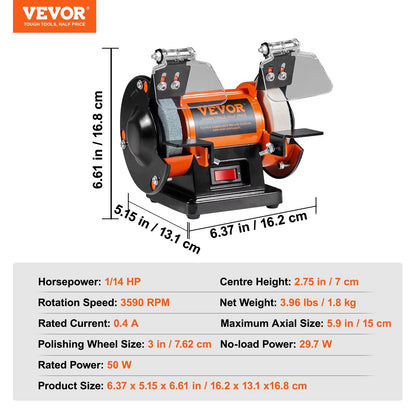 VEVOR 3Inch Jewelry Polisher  Mini Bench Grinder With Adjustable Speed For Gemstones  Metalwork 5