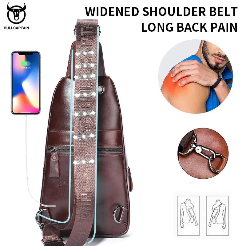 Mens Leather Chest Bag Large Capacity Crossbody Messenger Pack 5