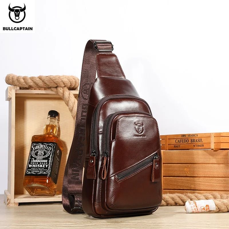 Mens Leather Chest Bag Large Capacity Crossbody Messenger Pack 8