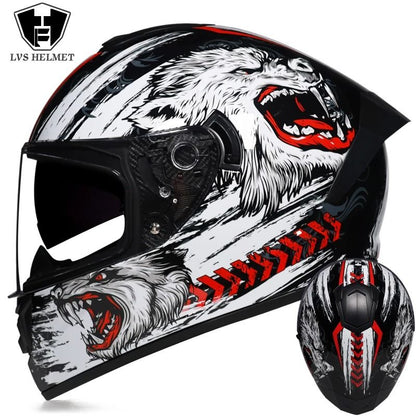 Full Face Motorcycle Helmet With Double Visor Winter Warm Racing Sports Helmet 12
