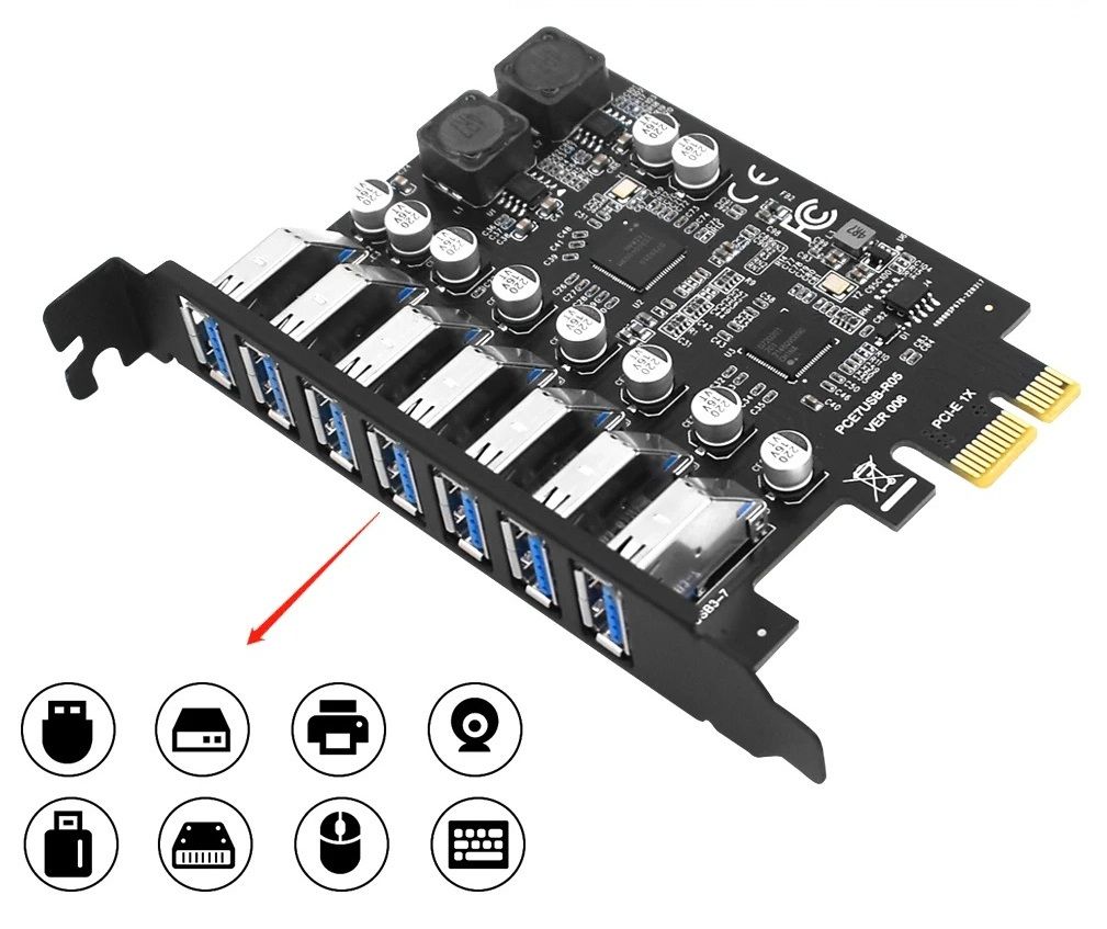 USB 32 PCI Express Expansion Card 7Port Hub PCIE 1X Controller For Desktop 1