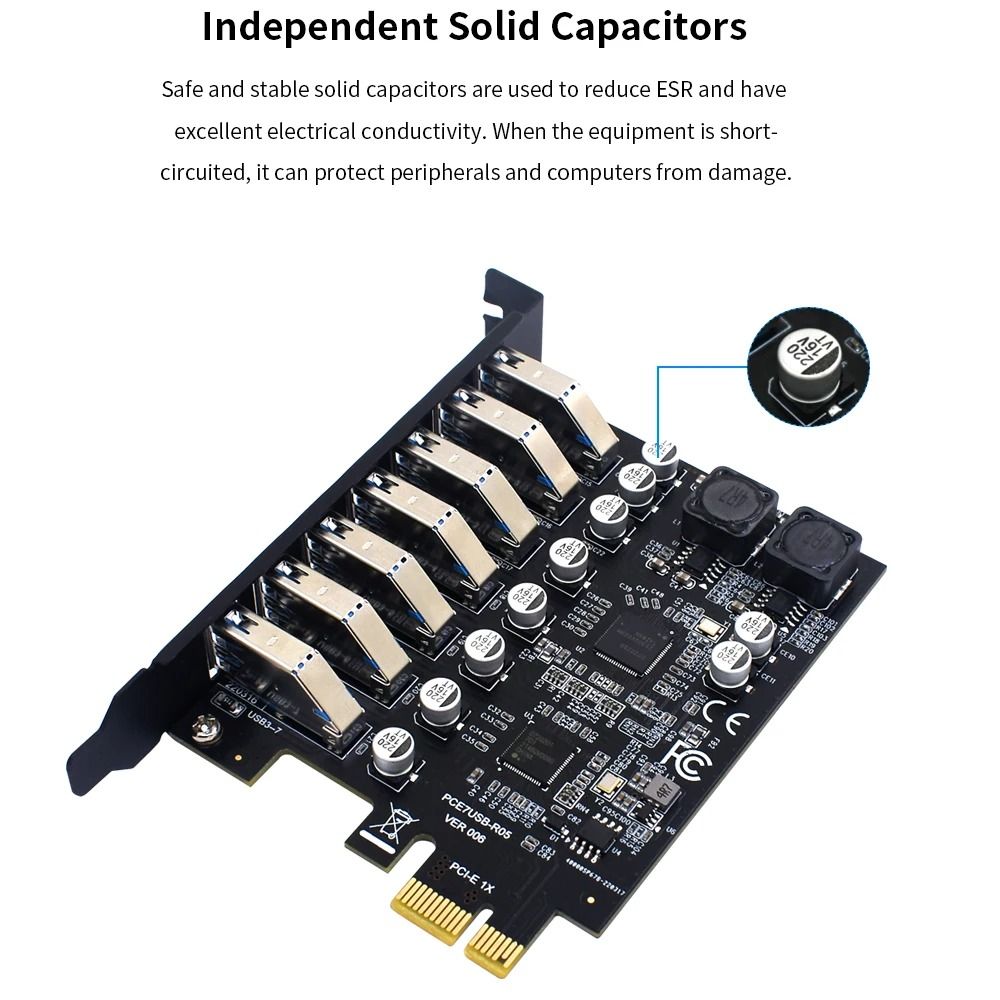 USB 3.2 PCI Express Expansion Card 7-Port Hub PCI-E 1X Controller for Desktop