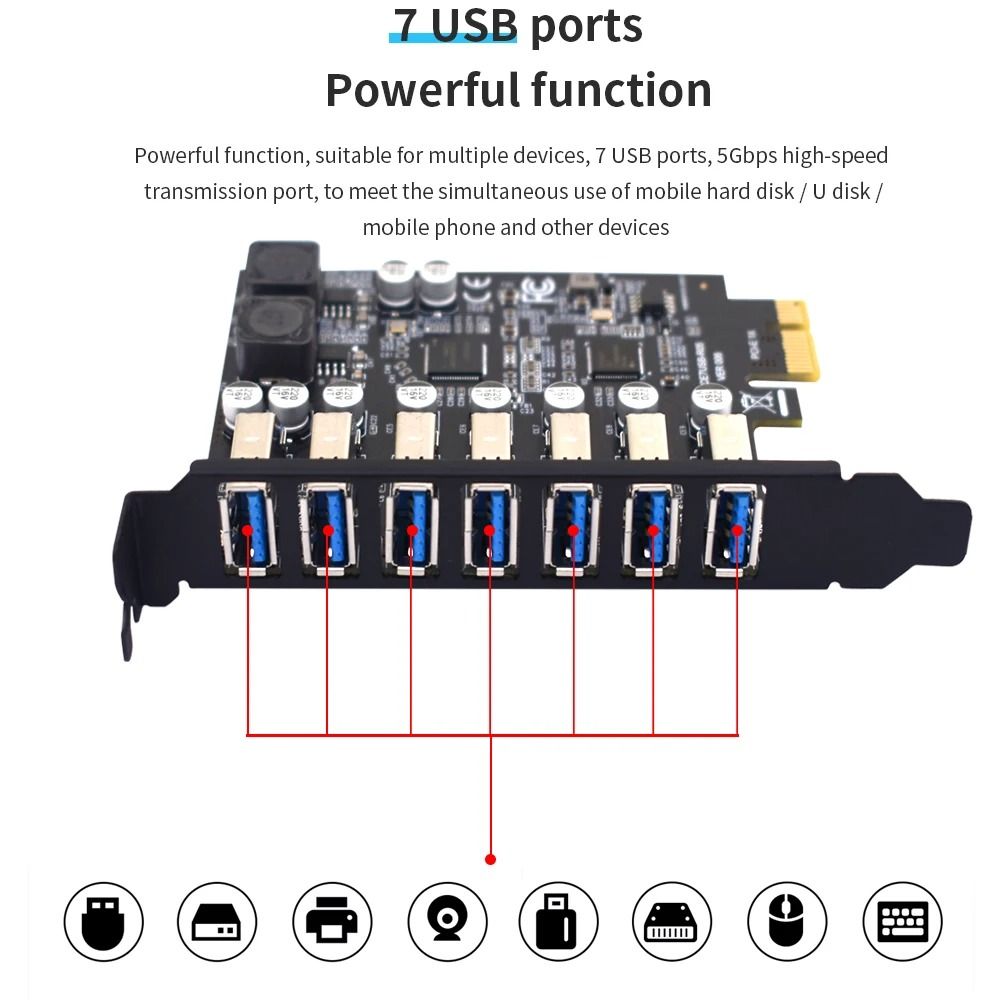 USB 32 PCI Express Expansion Card 7Port Hub PCIE 1X Controller For Desktop 3