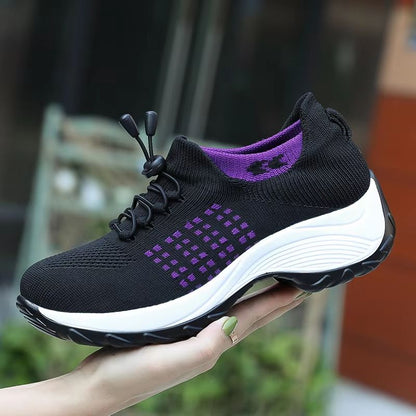 Women's Walking Sock Sneakers – Breathable Fly Weave Trainers with Non-Slip Platform Sole