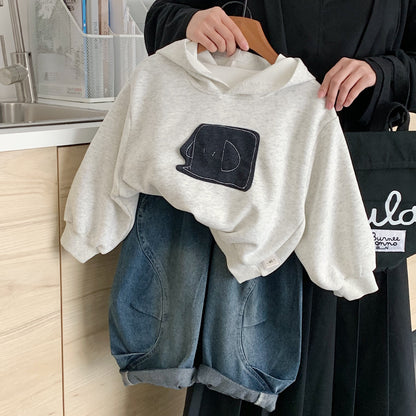 Ins Style Autumn Infant Baby Boys Tops, Hooded Cartoon Print Sweatshirt, Loose Pullover Long Sleeved Toddler Boys Tops