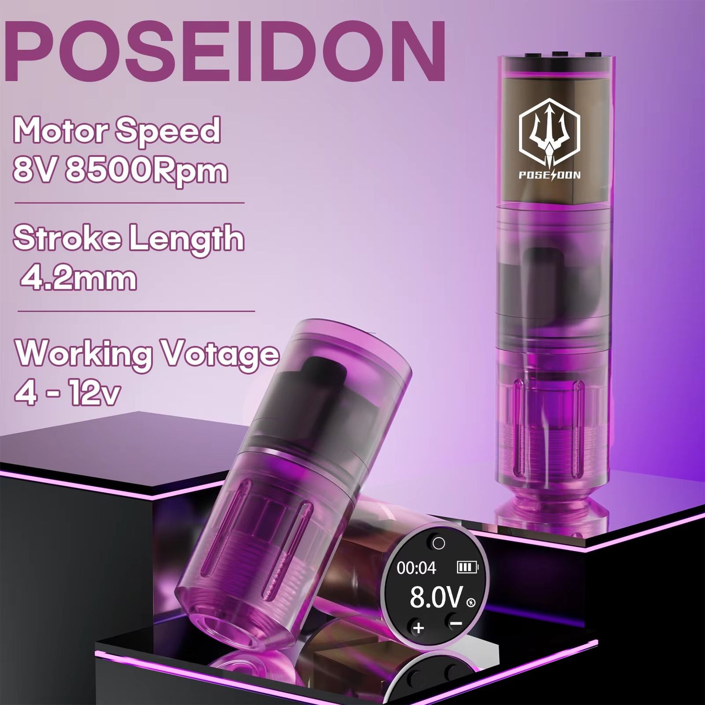 POSEIDON Professional Tattoo Kit  High Power Wireless Tattoo Gun With Power Supply For Permanent Ma 1