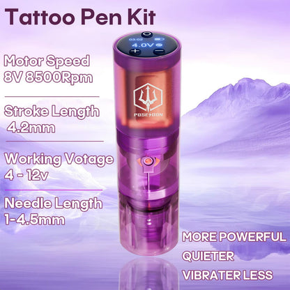 POSEIDON Professional Tattoo Kit  High Power Wireless Tattoo Gun With Power Supply For Permanent Ma 2