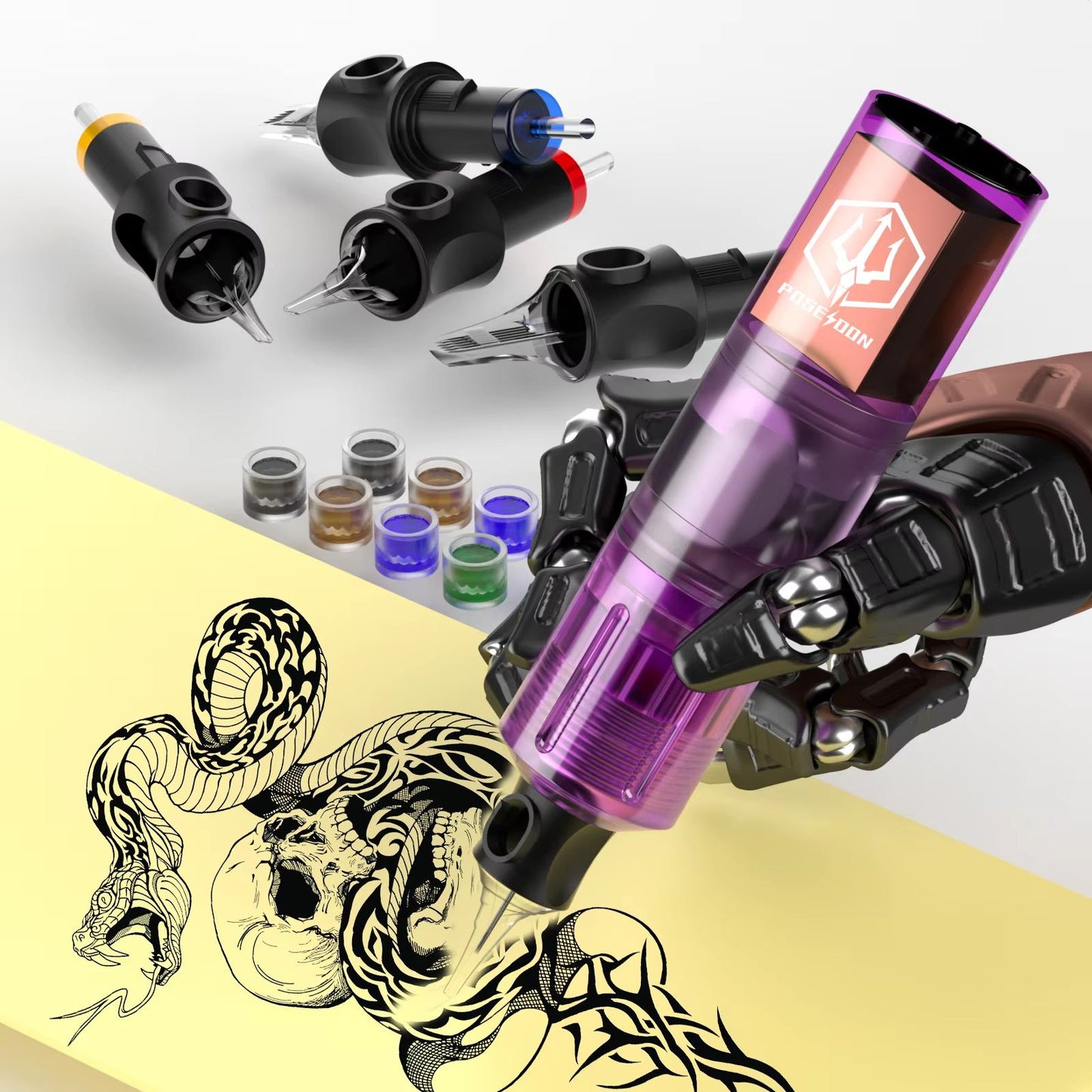 POSEIDON Professional Tattoo Kit  High Power Wireless Tattoo Gun With Power Supply For Permanent Ma 5