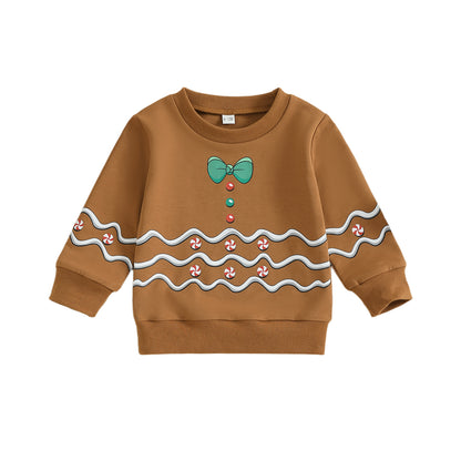 Adorable Christmas Bow Print Sweatshirt, Toddler Autumn Clothes for Baby Girl, Boy, Fall Long Sleeve Pullover Crewneck