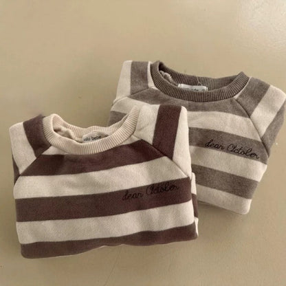 Baby Striped Sweatshirt Winter, New Long Sleeve Fleece Tops for Infant Boy, Girls, Plus Velvet Thick Casual Pullover