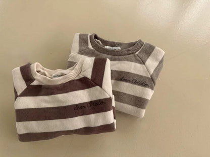 Baby Striped Sweatshirt Winter, New Long Sleeve Fleece Tops for Infant Boy, Girls, Plus Velvet Thick Casual Pullover