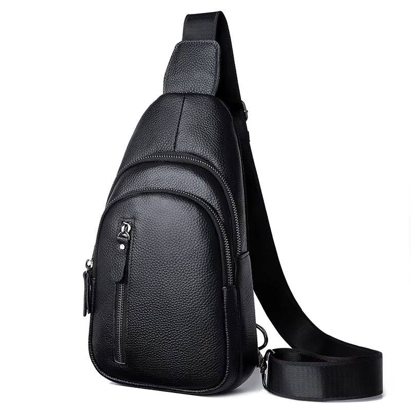 100% Genuine Leather Men's Chest Bag – Casual Crossbody Shoulder Messenger Bag for Daily & Travel Use