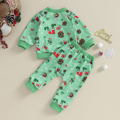 2Pcs Baby Christmas Outfits Set, Long Sleeve Letter Print Sweatshirt & Pants for Toddlers Warm Holiday Gift