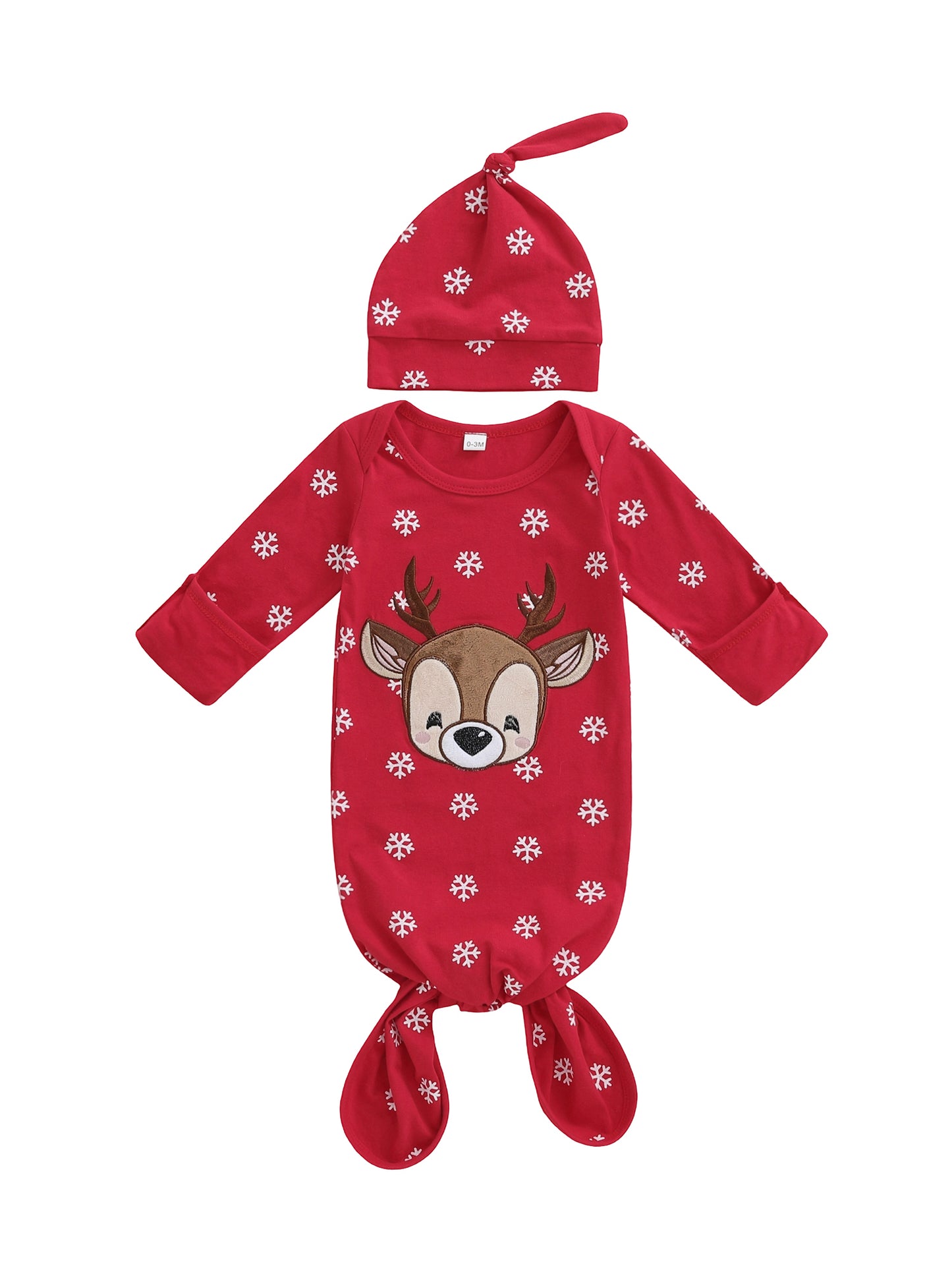 Infant Winter Pajama Set, Reindeer, Snowflake Print Sleepwear with Matching Christmas Hat