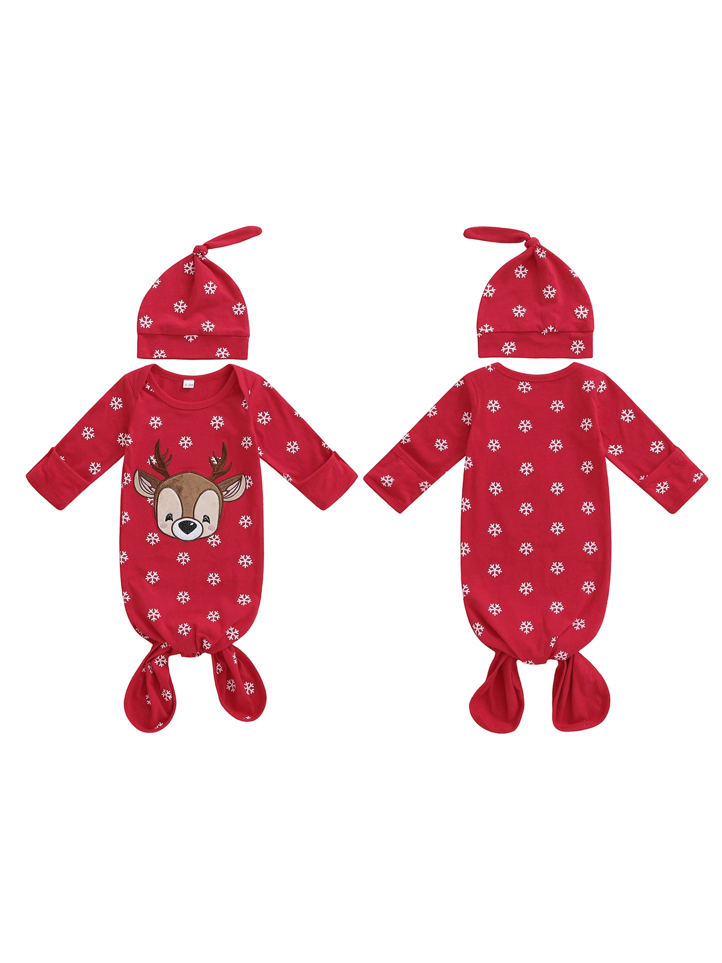 Infant Winter Pajama Set, Reindeer, Snowflake Print Sleepwear with Matching Christmas Hat